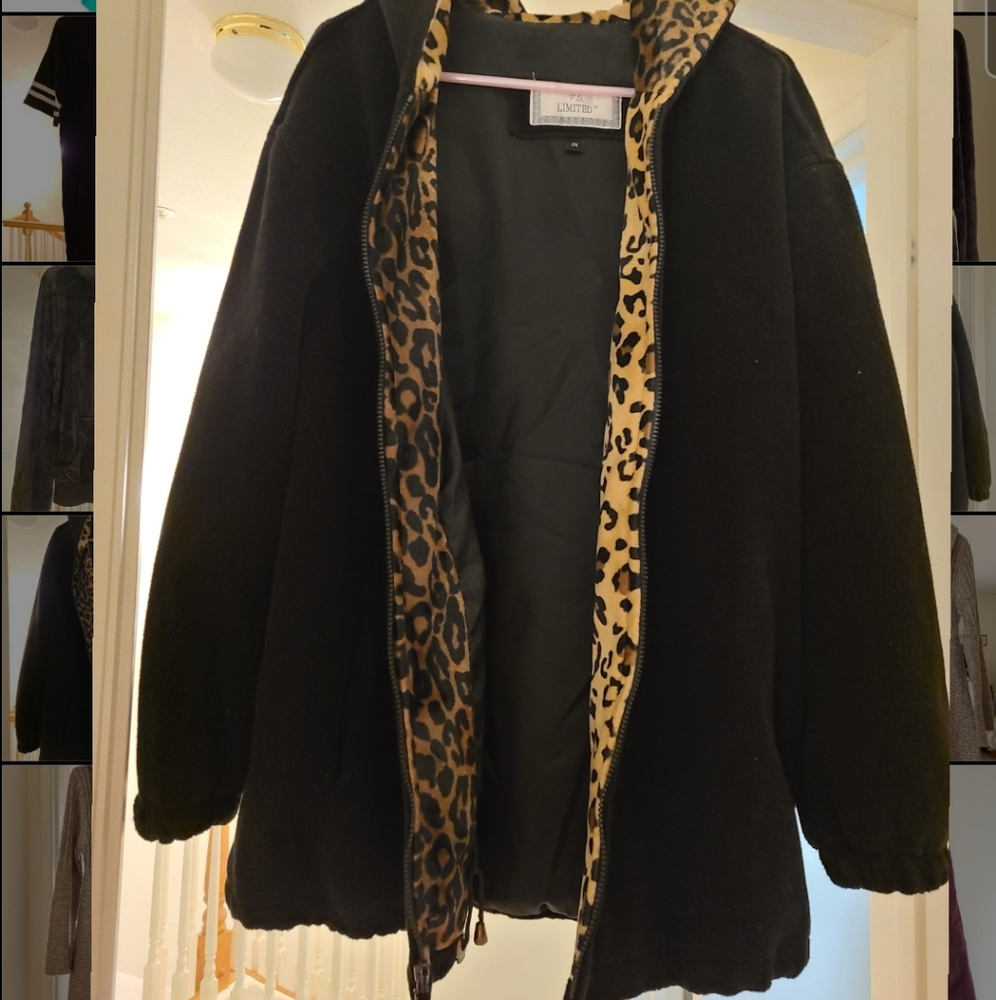 Black and Leopard Zipper Coat